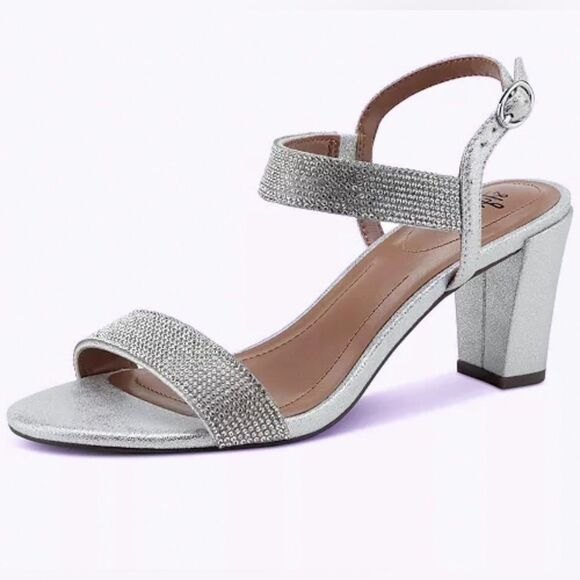 Style & Co Bonitaa Silver Rhinestone Ankle Strap Block Heel Sandals 10M NEW - Picture 1 of 12